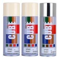 2 cream white 1 bright chrome spray paint