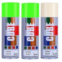 2 Flourscent green and 1 cream white spray paint