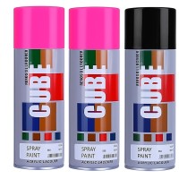 2 fluroscent pink and 1 black spray paint