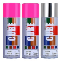 2 fluroscent pink and 1bright chrome spray paint