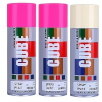 2 fluroscent pink and 1 cream white spray paint