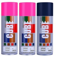 2 fluroscent pink and  1 dark blue spray paint