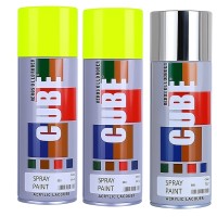 2 fluroscent yellow and 1 bright chrome spray paint