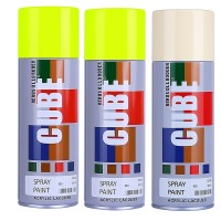 2 fluroscent yellow and 1 cream white spray paint