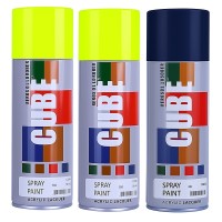 2 fluroscent yellow and dark blue spray paint