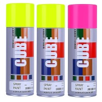 2 fluroscent yellow and 1 fluroscent pink spray paint