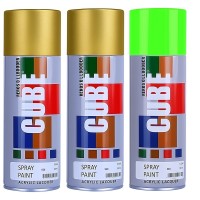 2 gold and fluroscent green spray paint
