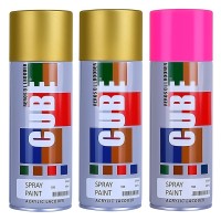 2 gold and fluroscent pink spray paint