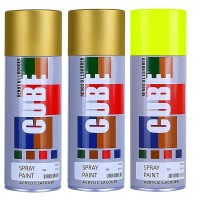 2 gold and fluroscent yellow spray paint