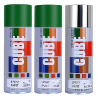 2 green and 1 bright chrome spray paint
