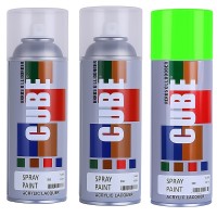 2 lacquer and 1fluroscent green spray paint