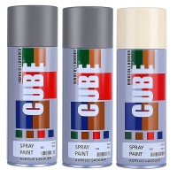 2 medium grey and 1 cream white spray paint