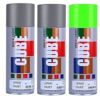 2 medium grey and 1 fluroscent green spray paint