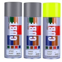 2 medium grey and 1fluroscent yellow spray paint