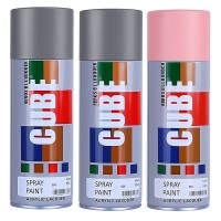 2 medium grey and 1 light pink spray paint