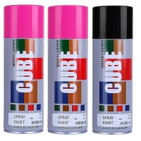 2 pink and 1 black spray paint