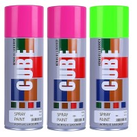 2 pink and 1 flourscent green spray paint