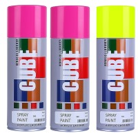 2 pink and 1fluroscent yellow spray paint
