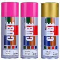 2 pink and 1 gold spray paint