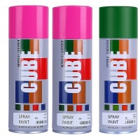 2 pink 1 green spray paint