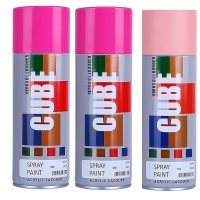 2 pink and 1 light pink spray paint