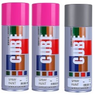 2 pink and 1 medium grey spray paint