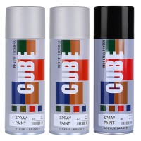 2 silver 1 black spray paint