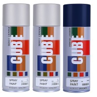 2 silver 1 dark blue spray paint