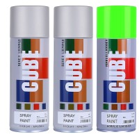 2 silver 1 fluroscent green spray paint