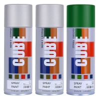 2 silver 1 green spray paint