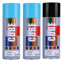 2 sky blue 1 black spray paint