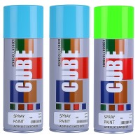 2 sky blue 1 fluroscent green spray paint