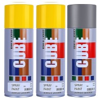 2 Yellow and 1 medium grey spray paint
