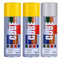 2 yellow and silver spray paint